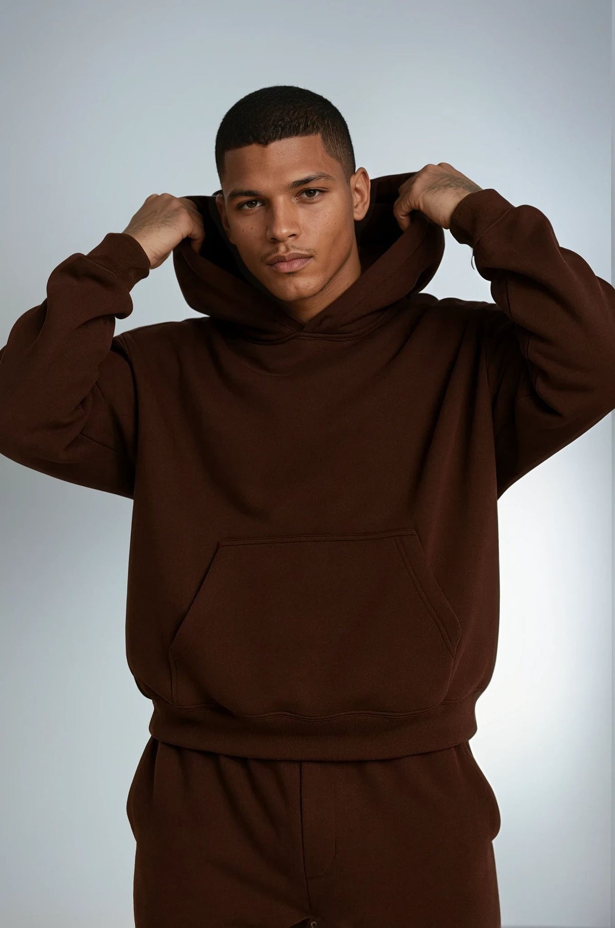 Oversized hoodie and jogger set in chocolate brown cotton