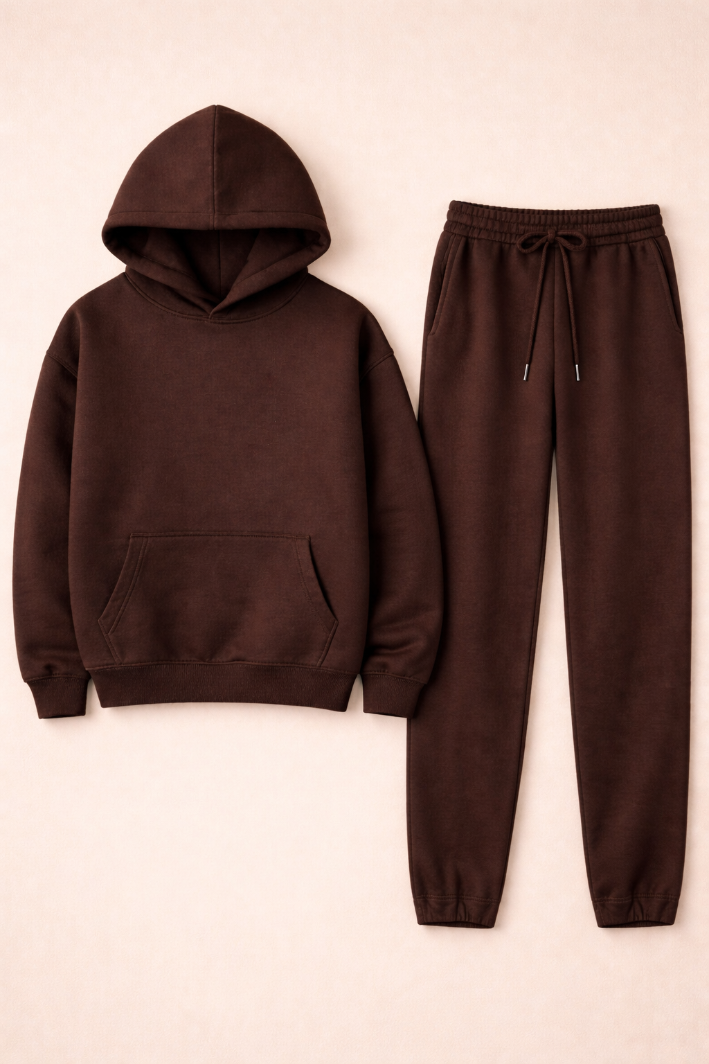 Oversized hoodie met joggingbroek in chocoladebruin katoen