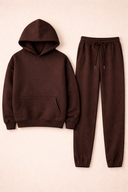 Oversized hoodie met joggingbroek in chocoladebruin katoen