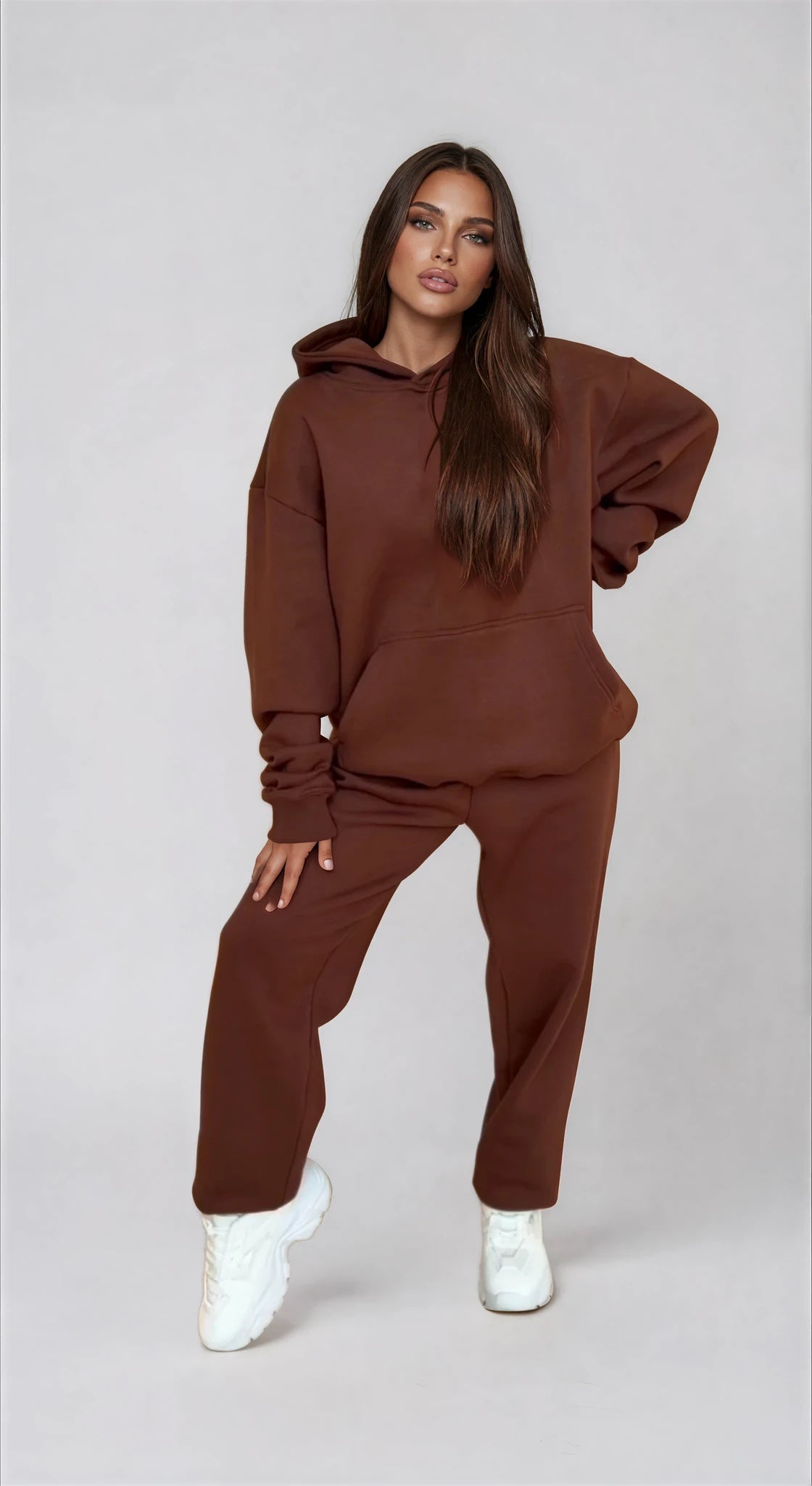 Oversized hoodie met joggingbroek in chocoladebruin katoen