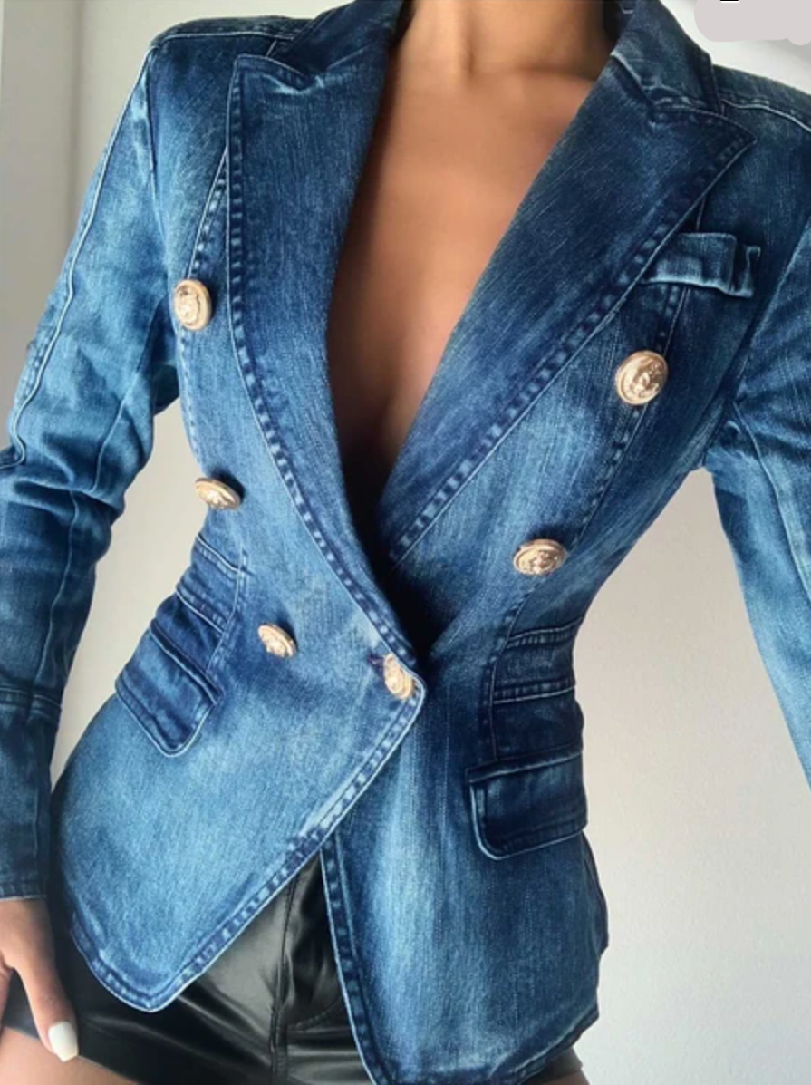 Denim Blazer - Dames - Dubbelzijdig, Casual Chic, Perfecte Pasvorm