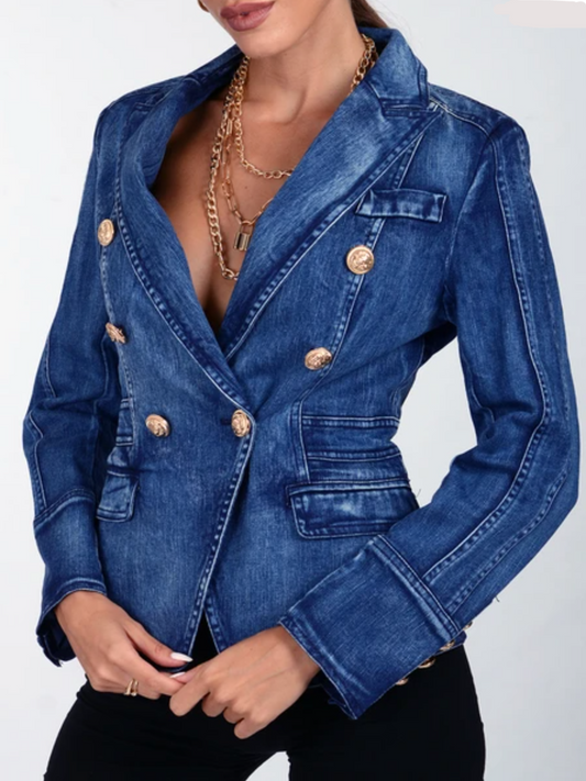 Denim Blazer - Dames - Dubbelzijdig, Casual Chic, Perfecte Pasvorm