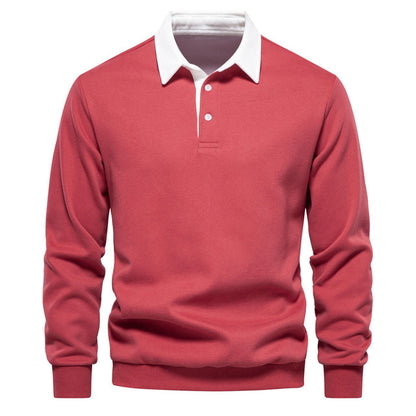 Rugbypolo heren met contrastkraag in Rood