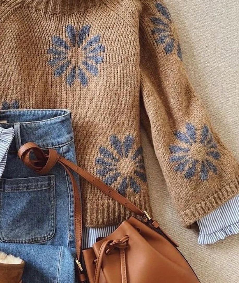 Gebreide trui met bloemenpatroon – Zachte warme wintertrui met vintage look