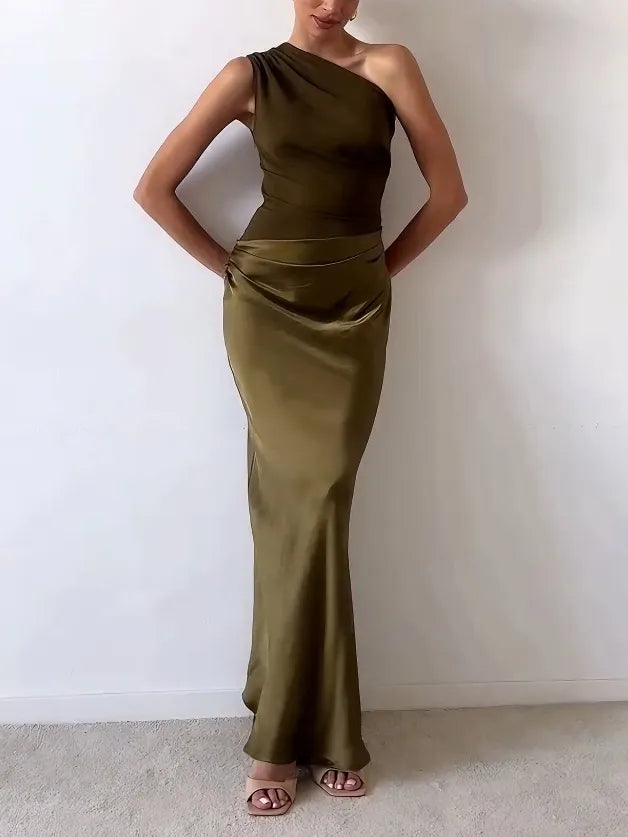 One shoulder feestjurk dames geplisseerd - elegante avondjurk voor speciale gelegenheden