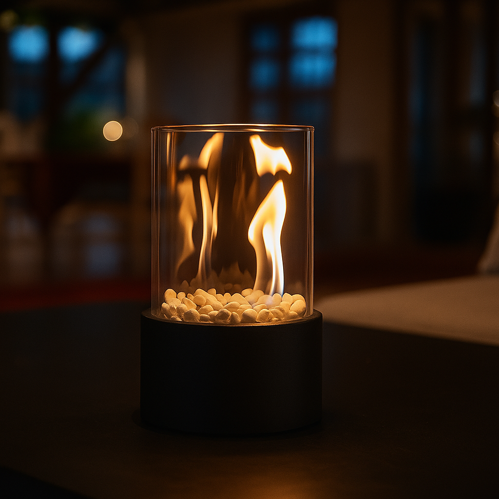 Tafelhaard bio-ethanol met glas – Sfeervolle vlammen zonder rook