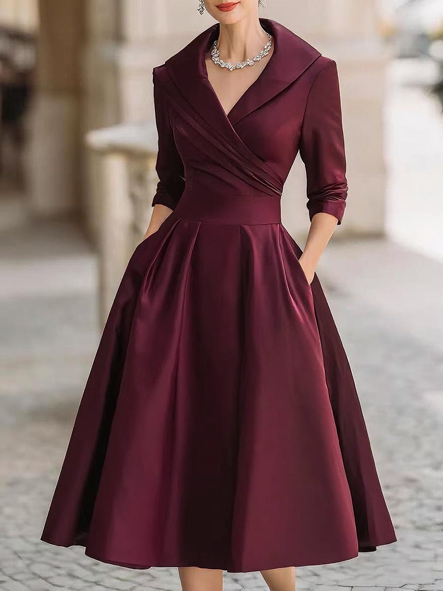 Elegante midi jurk dames - verfijnde vrouwelijke knielengte jurk