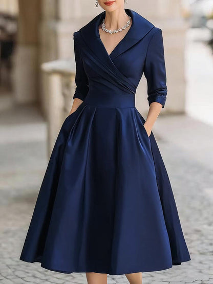 Elegante midi jurk dames - verfijnde vrouwelijke knielengte jurk
