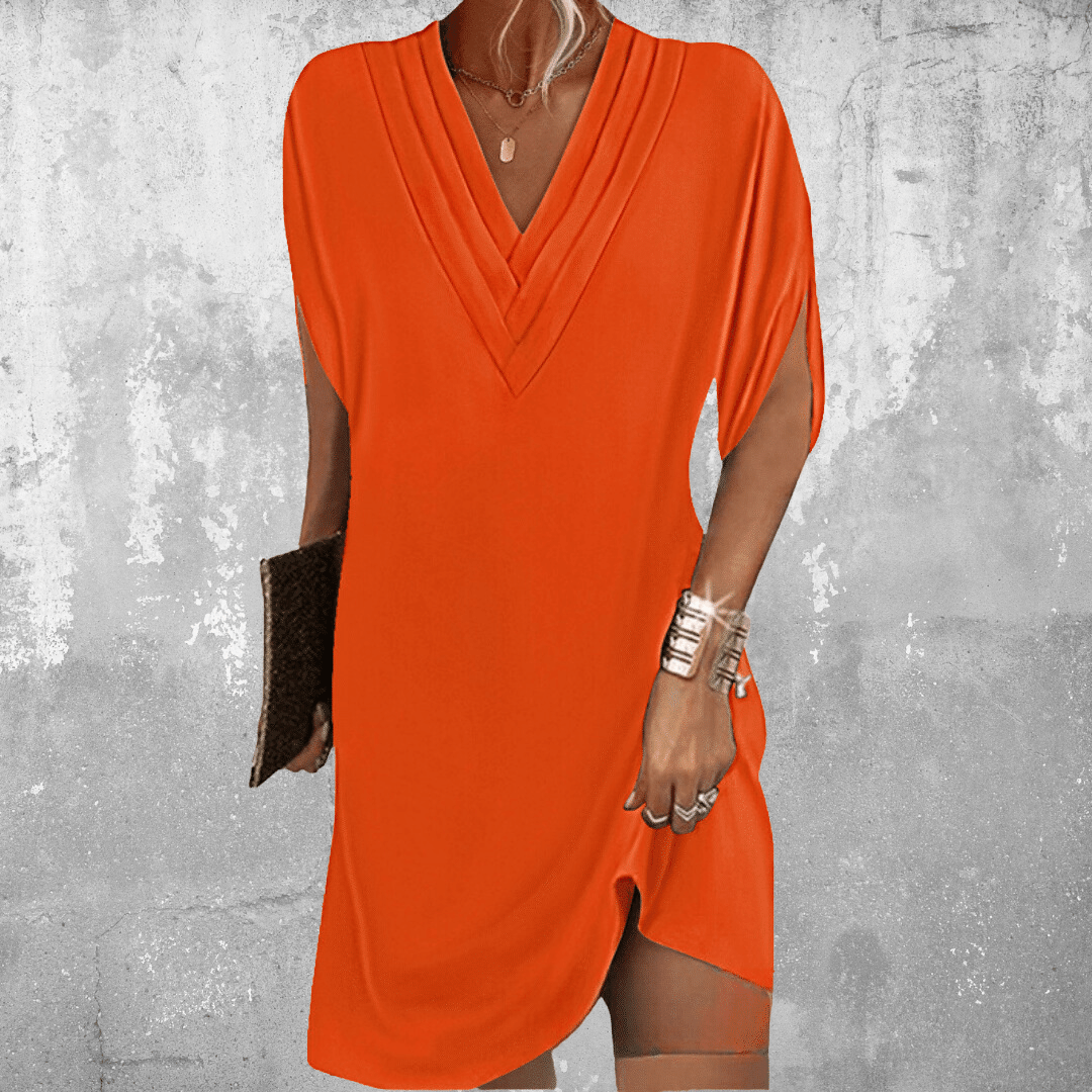 Slankmakende jurk dames oranje - V-hals jurk buik flattering