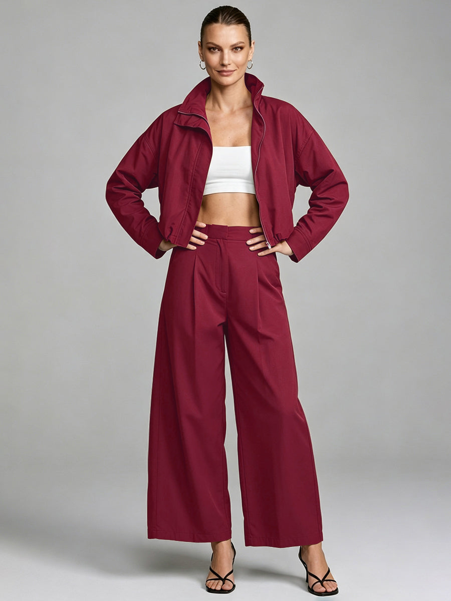 Cropped jack dames met rits, opstaande kraag en wijde mouwen