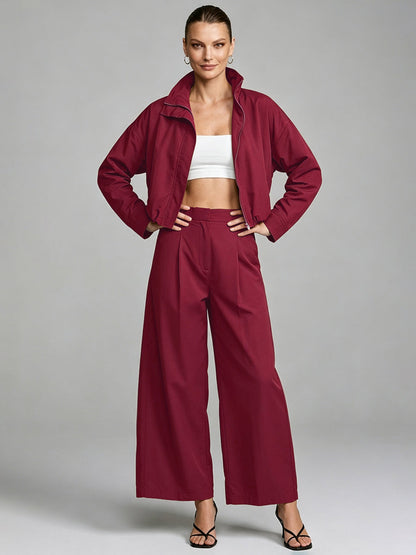 Cropped jack dames met rits, opstaande kraag en wijde mouwen