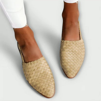 Gevlochten slingback loafers dames in naturelbeige
