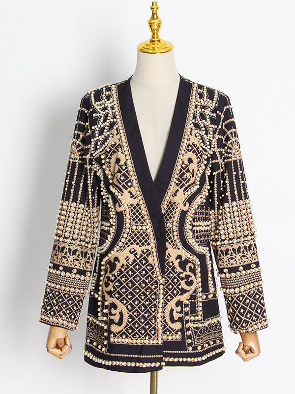 Kralenblazer dames met diepe V-hals en open voorkant