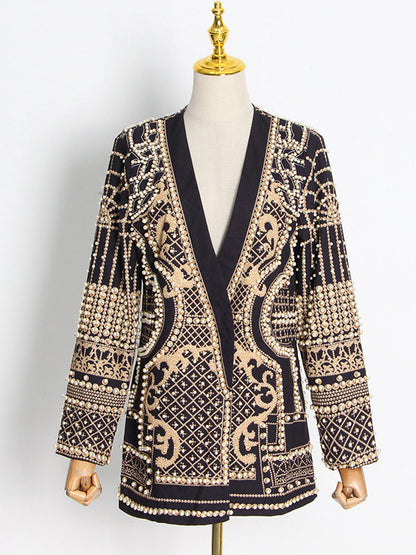 Kralenblazer dames met diepe V-hals en open voorkant