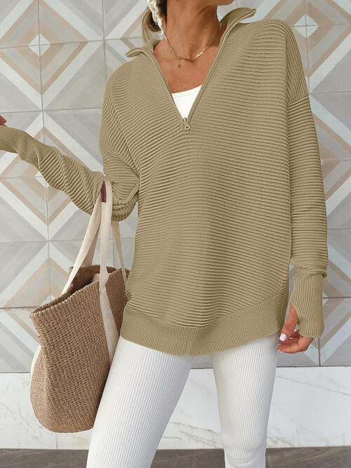Halfzip trui dames in ribbreisel - detailfoto