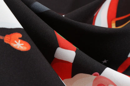 Vintage kerstjurk voor dames met geschulpte V-hals en wijde rok met kerstprint
