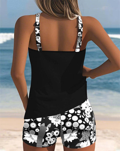 Figuurvriendelijk badpak dames bloemenprint - zij-aanzicht strandlook