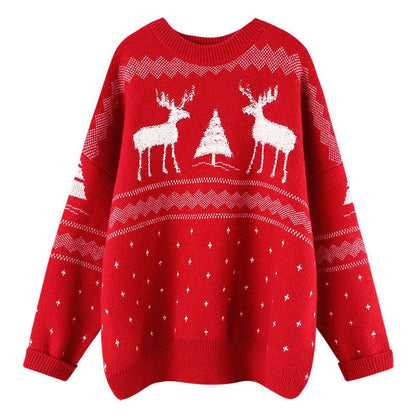 Oversized kersttrui voor dames met pluizige rendieren en een kerstboompje