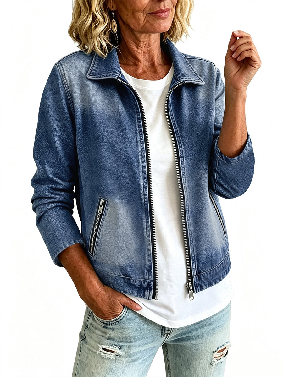 Spijkerjack dames met rits en schuine ritszakken