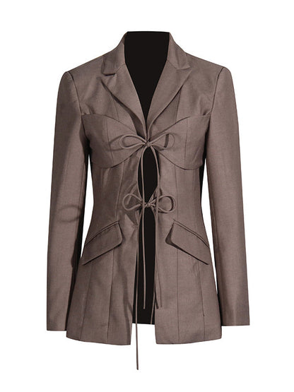 Blazer dames met striksluiting onder de borst, revers en kleppenzakken