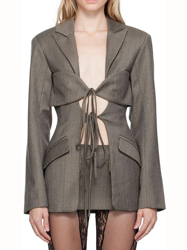 Blazer dames met striksluiting onder de borst, revers en kleppenzakken