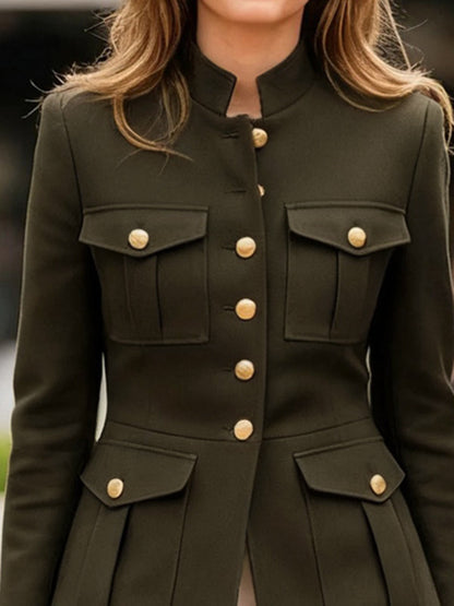 Olijfgroen militair jack dames met opgestikte zakken