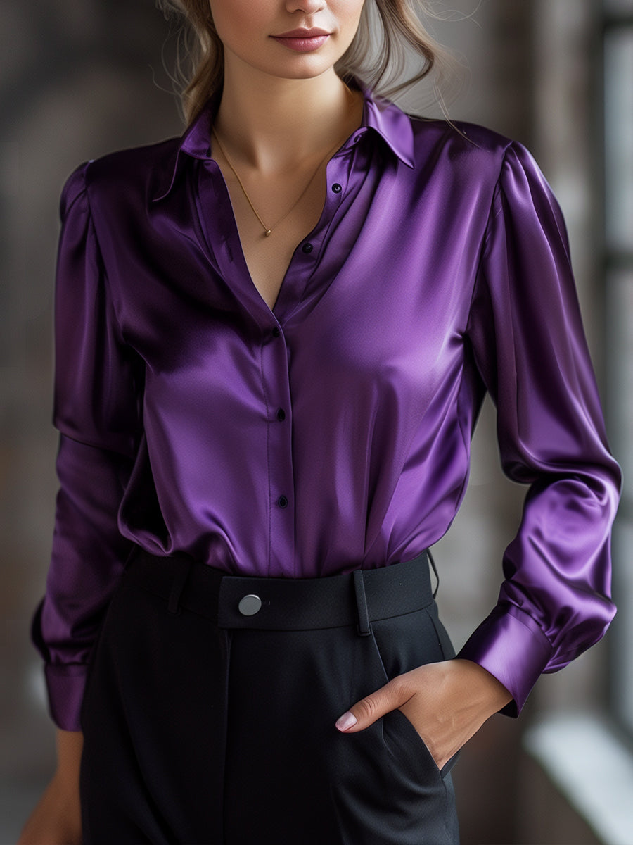 Satijnen Blouse met Kraag – Luxe, Comfortabel en Tijdloos voor Werk of Avond