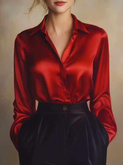 Satijnen Blouse met Kraag – Luxe, Comfortabel en Tijdloos voor Werk of Avond