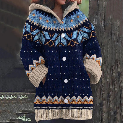 Grofgebreid vest dames met capuchon in Marineblauw