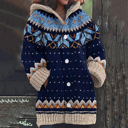 Grofgebreid vest dames met capuchon in Marineblauw