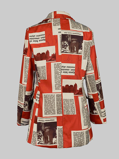 Damesblazer met krantenkolommen in rood en crème