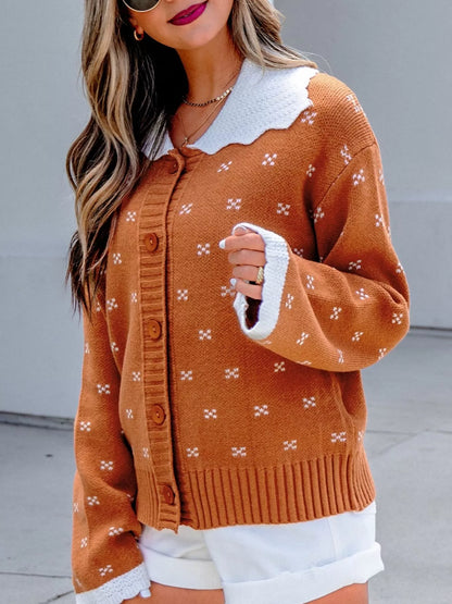 Vest dames met ronde kraag in terracotta - detailfoto