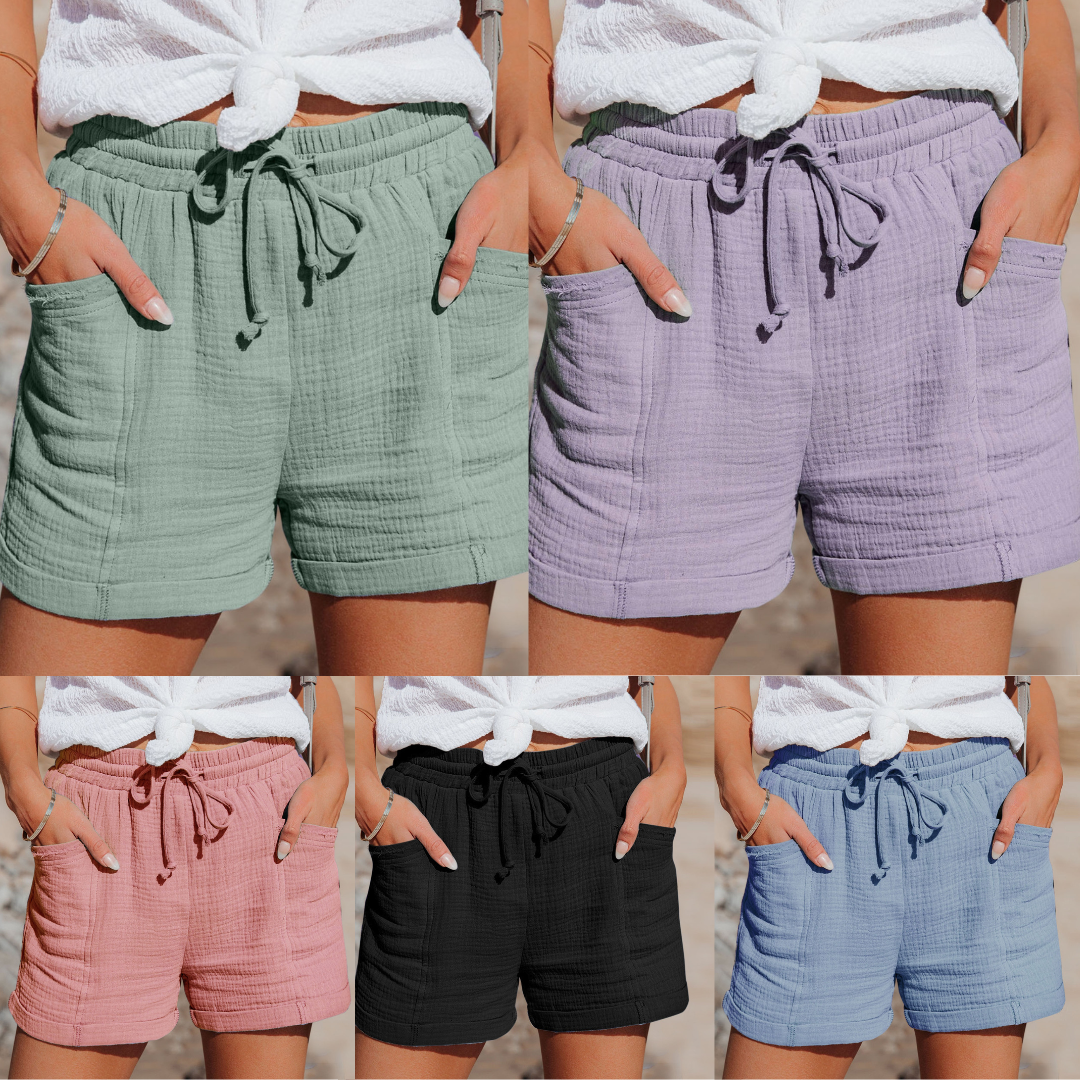 Katoenen short dames in vijf kleuren: groen, paars, roze, zwart en blauw