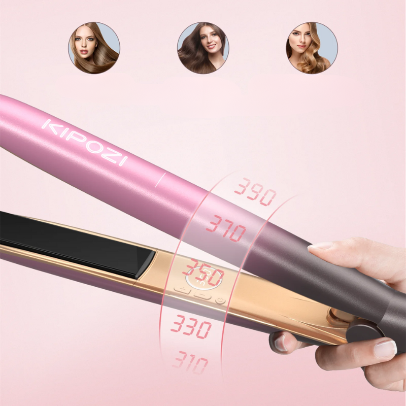 Roze Gouden Haarstijl- en Krultang - Titanium Styler met 3D Zwevende Platen