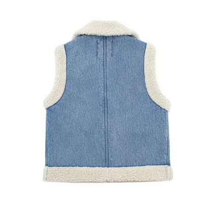 Dames Denim Shearling Jas - Vintage Stijl met Luxe Details