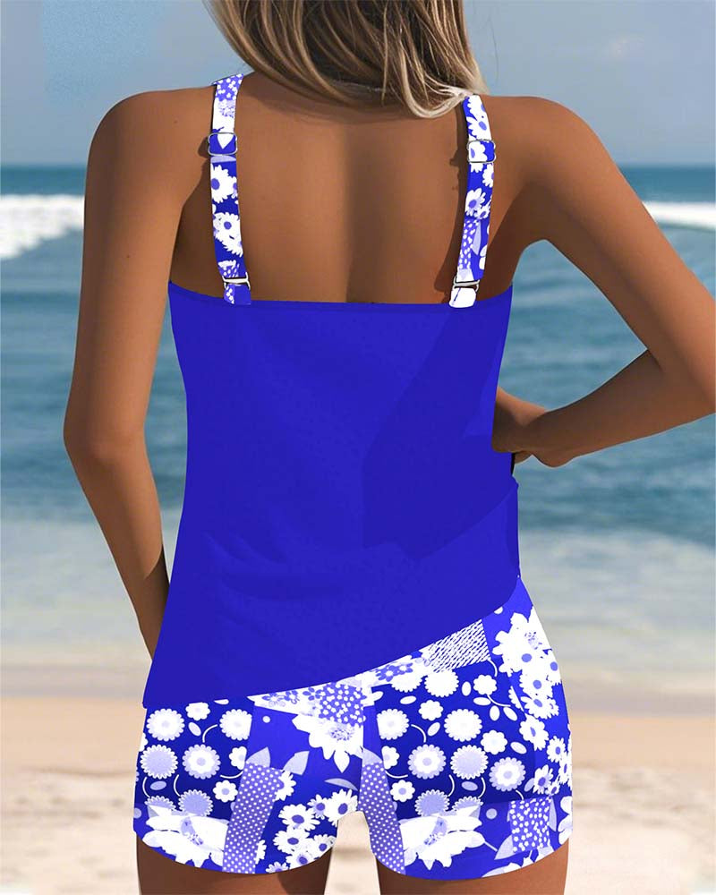Zwemset dames lavendel bloemenprint - comfortabele strand en zwembadjurk
