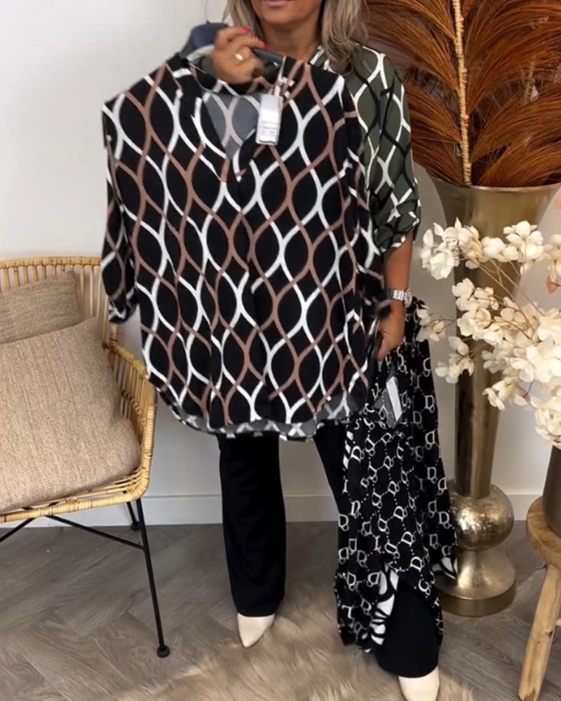 Blouse Dames – Trendy Grafische Print met Elegante Pasvorm