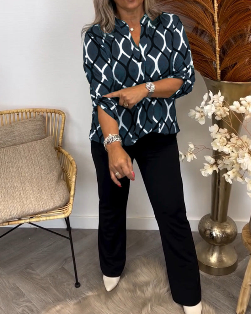 Blouse Dames – Trendy Grafische Print met Elegante Pasvorm