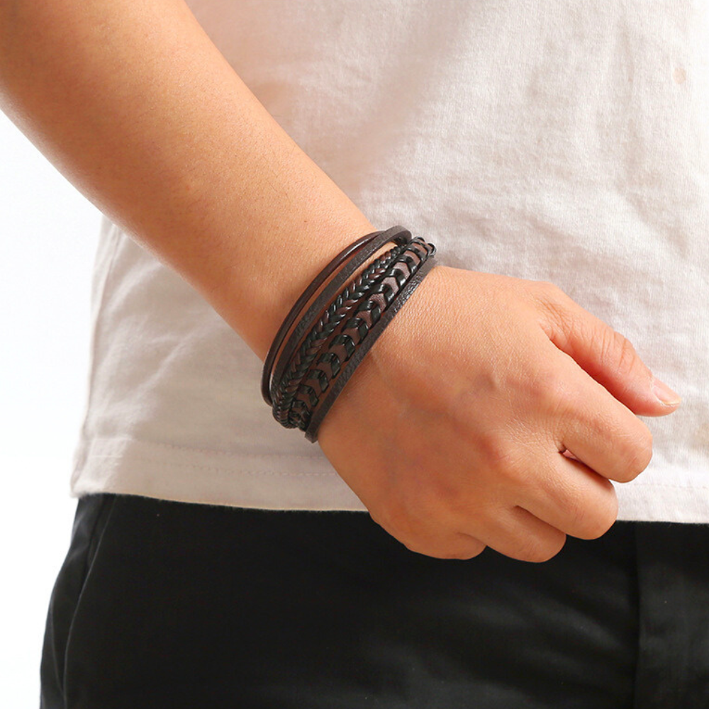 Leren Armband Heren Gevlochten — Stoere Armband met Magneetsluiting