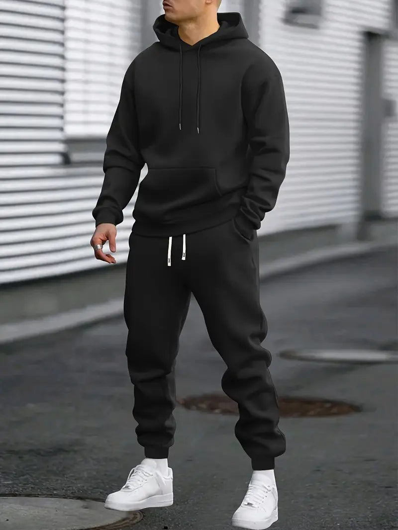 Joggingpak heren met hoodie en broek in Zwart