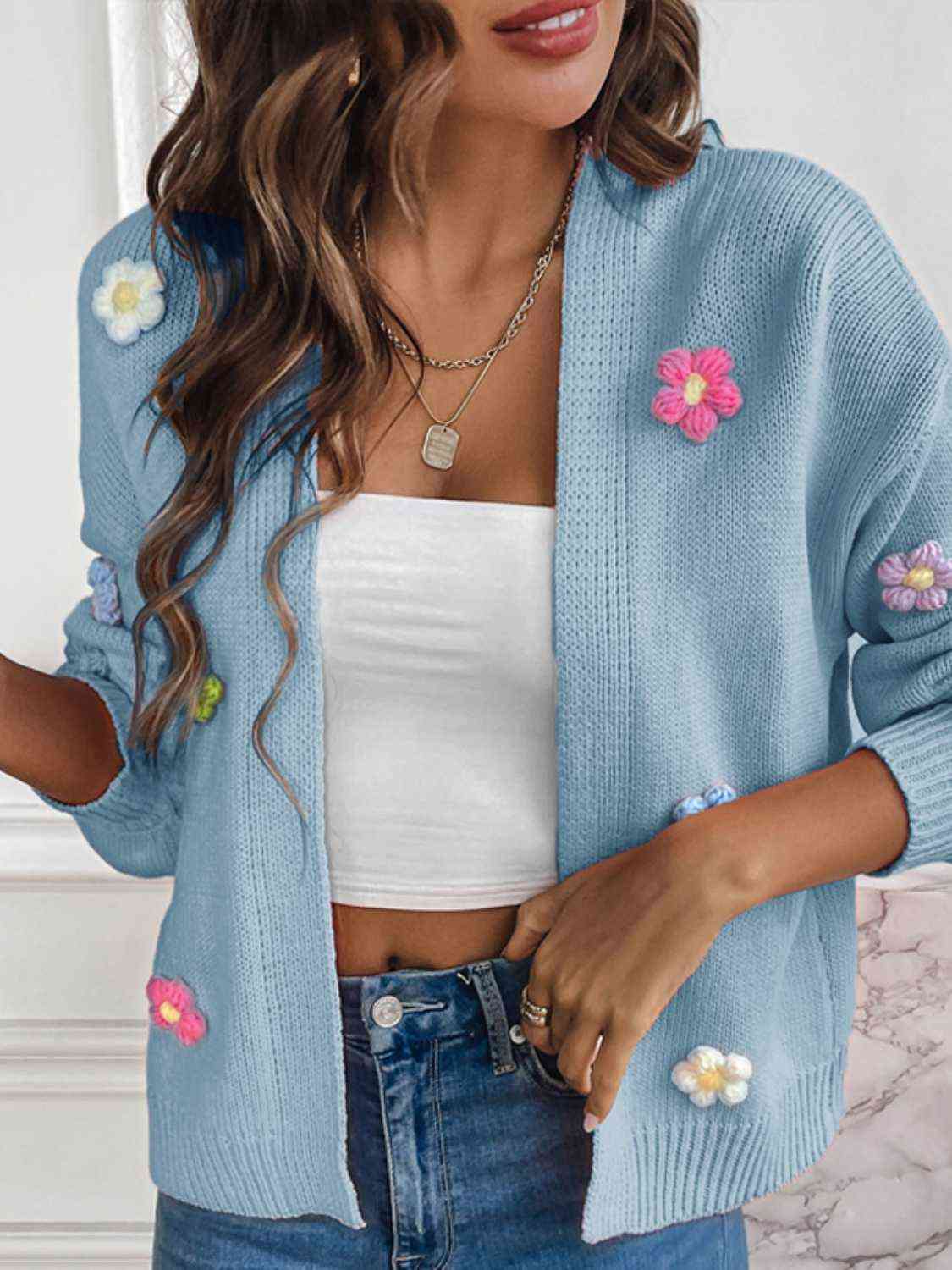 Vest dames met gehaakte bloemen - detailfoto
