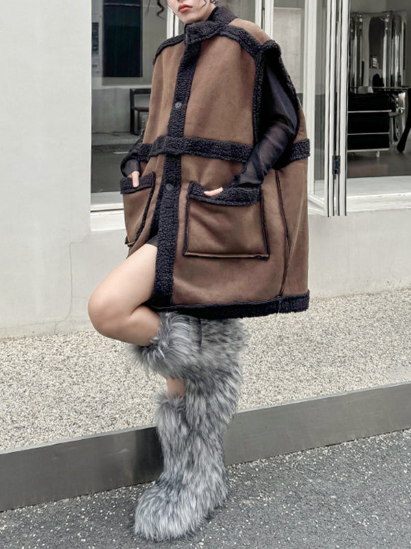 Mouwloos damesgilet in suède look met donkere teddybies