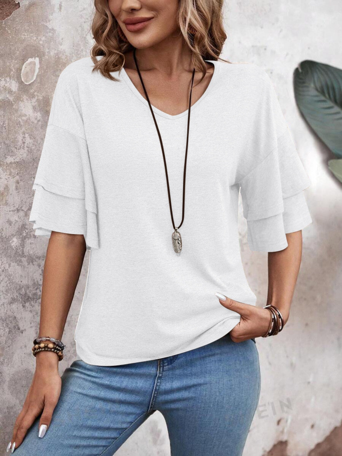 Blouse dames met laagjesmouw - detailfoto