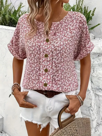 Chique damesblouse met bloemenprint - vrouwelijke verfijnde blouse
