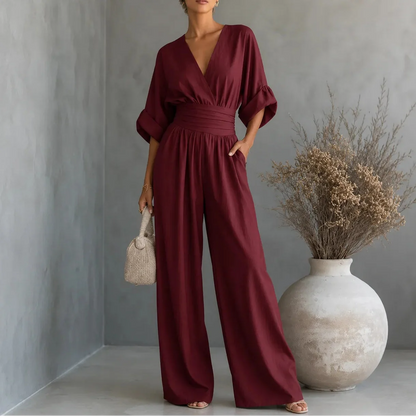 Jumpsuit dames met wijde pijp in Bordeaux
