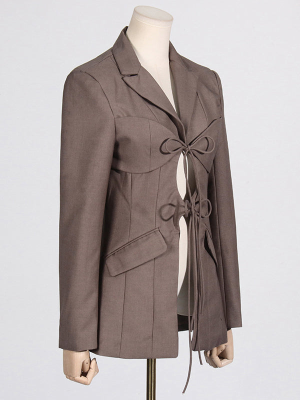 Blazer dames met striksluiting onder de borst, revers en kleppenzakken