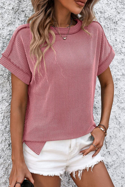 Ribshirt dames met korte mouw - detailfoto