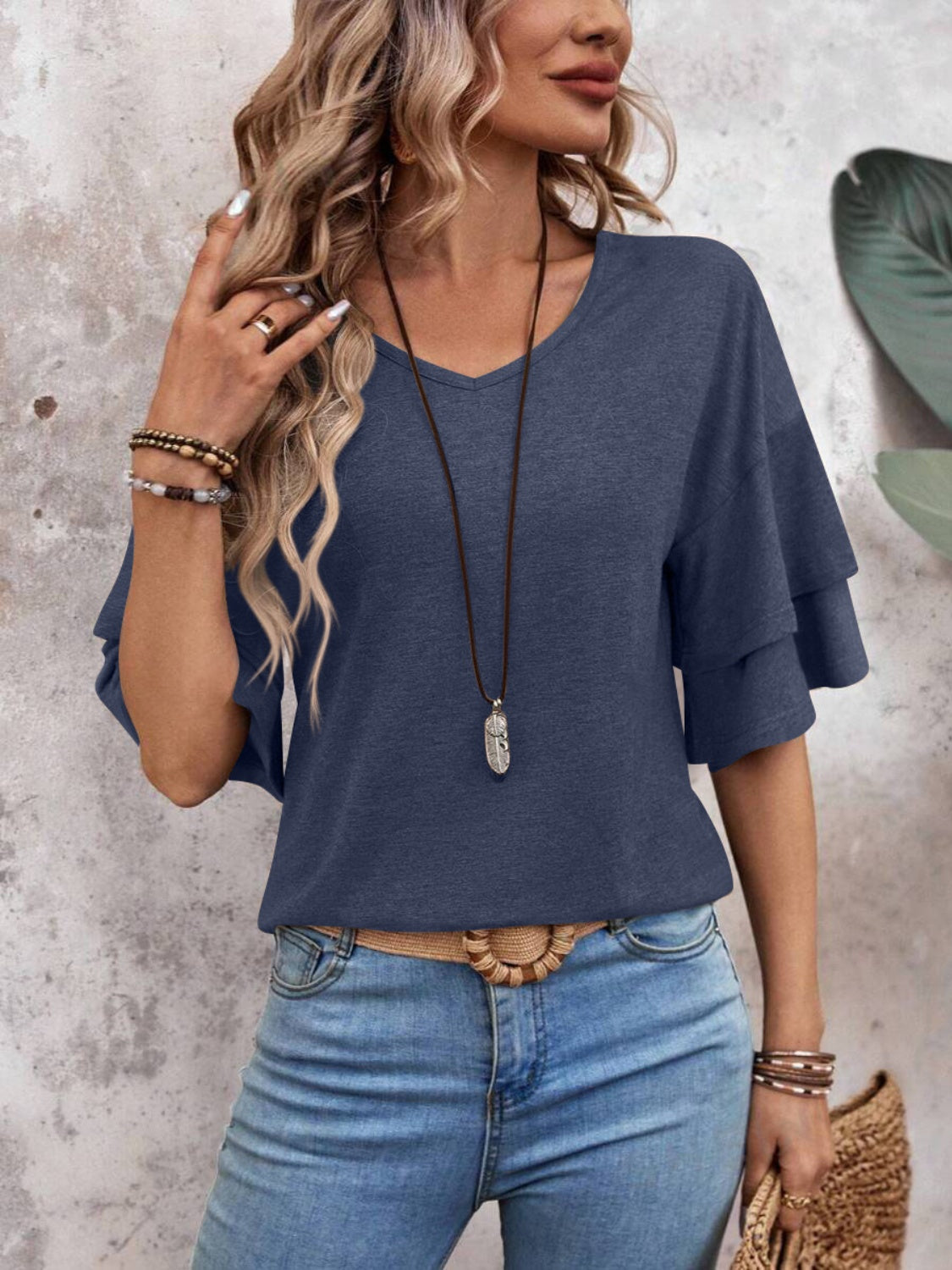 Blouse dames met laagjesmouw - detailfoto