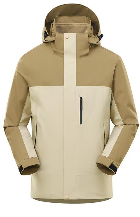 3-in-1 damesjas met capuchon, borstzak met rits en uitneembare binnenjas - kaki/beige