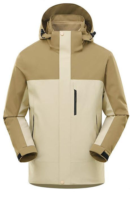 3-in-1 damesjas met capuchon, borstzak met rits en uitneembare binnenjas - kaki/beige